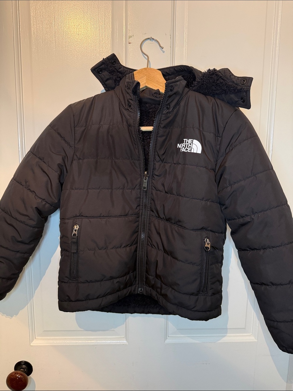 The North Face Kids Reversible Black Hooded Puffer Coat